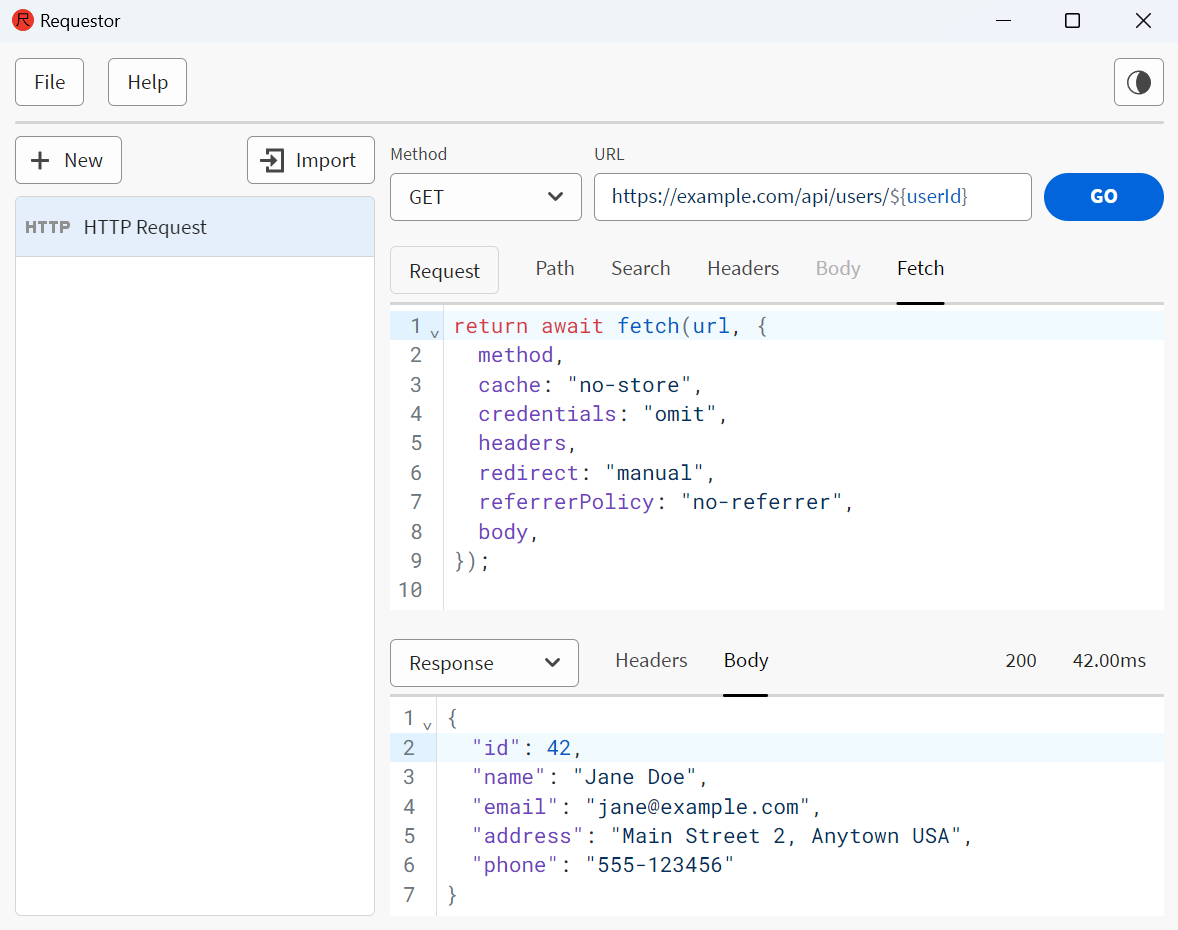 HTTP request using fetch