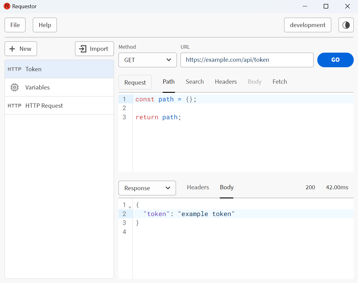 HTTP request to retrieve a token