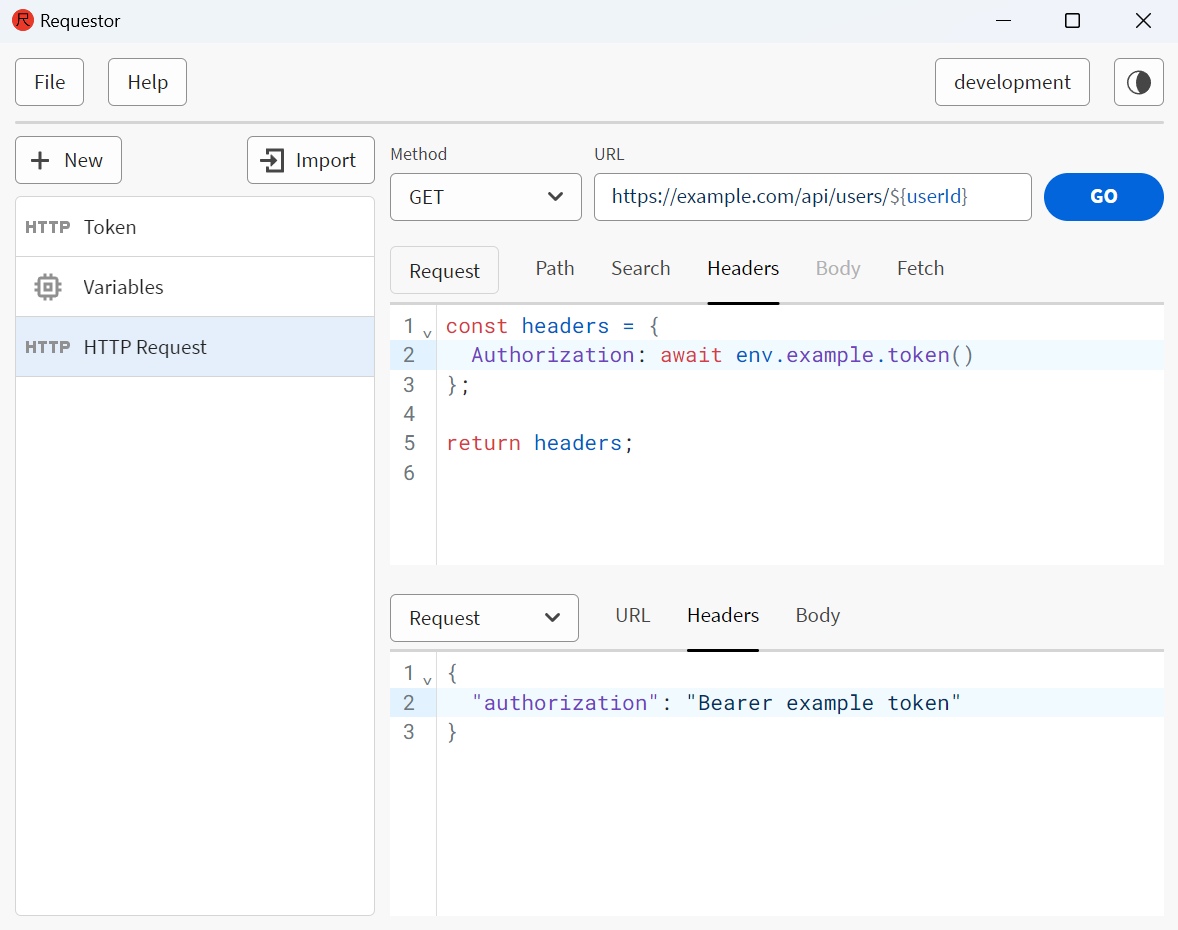 HTTP request using the token in the header of the final request